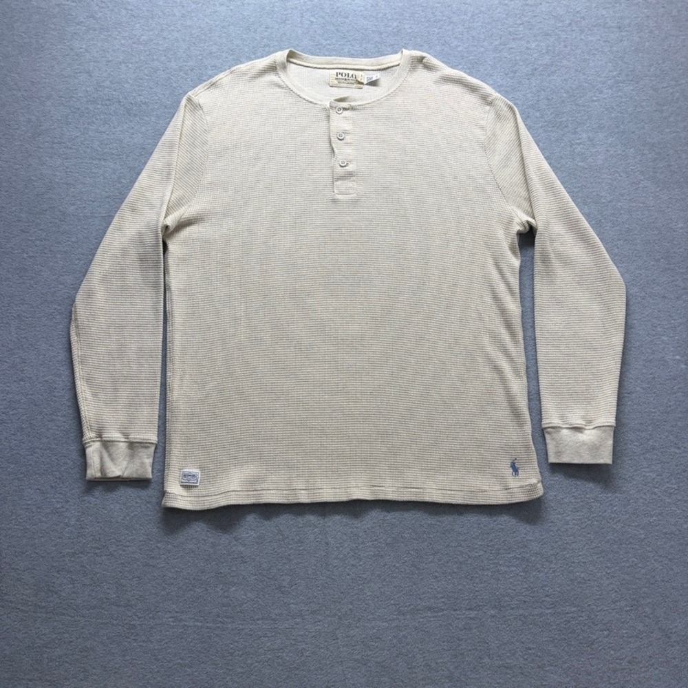 Polo Denim & Supply Ralph Lauren Henley Mens XXL Cream Waffle Knit Thermal Shirt